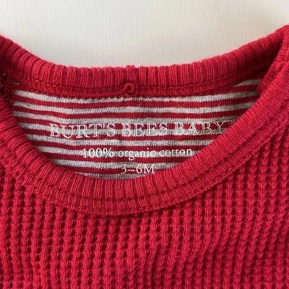 NWT BURTS BEES BABY 100% Organic Cotton Red Waffle Long Sleeve Ruffle Dress - Picture 3 of 6